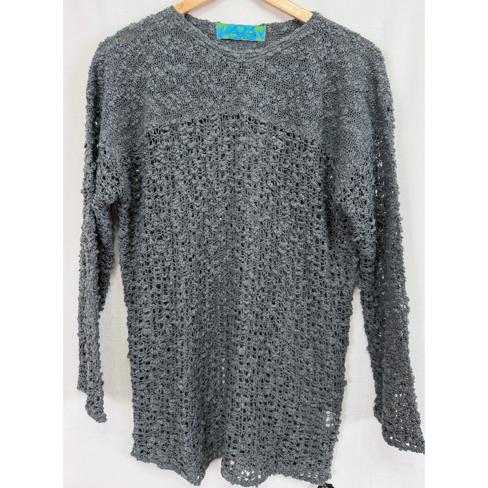 Hands to Hearts Open Knit Sweater Women Size L Grey Boho Indie NWT